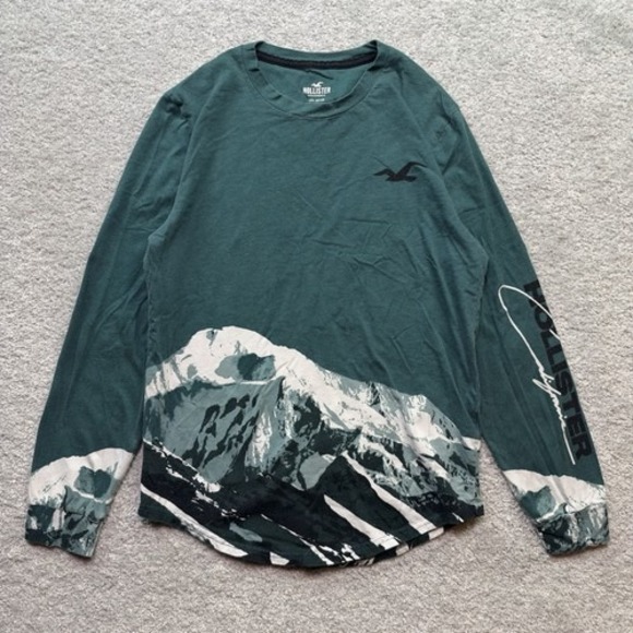 Hollister Other - Hollister Shirt Mens XS Green Mountain Graphic Long Sleeve Cotton Crew Neck
